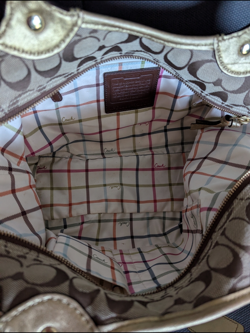Coach Khaki And Gold Bleecker Tote Bag - Picture 7 of 9